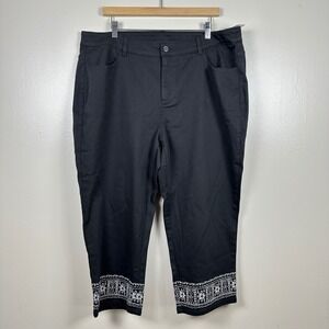CJ Banks Women's 18W Cropped Pants Black Embroidered Hem Stretch Denim NEW